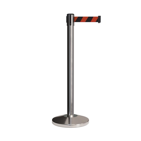 Montour Line Stanchion Belt Barrier Pol.Steel Post 11ft. Blk/Rd Belt ES400-PS-BRD-110